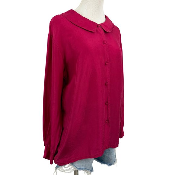 Vintage Lady Footlocker Top Women's Medium Silk Button Up Blouse Long Sleeve 80s - Picture 2 of 12